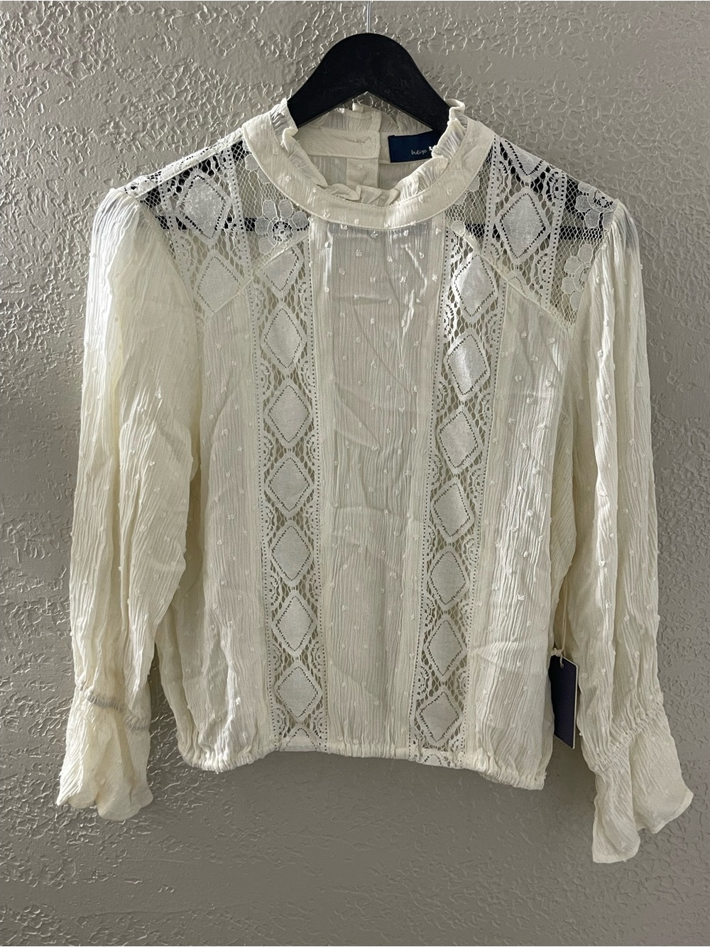 NWT Indigo Rising Women's Cream Lace-Panel Long Sleeve Blouse Large